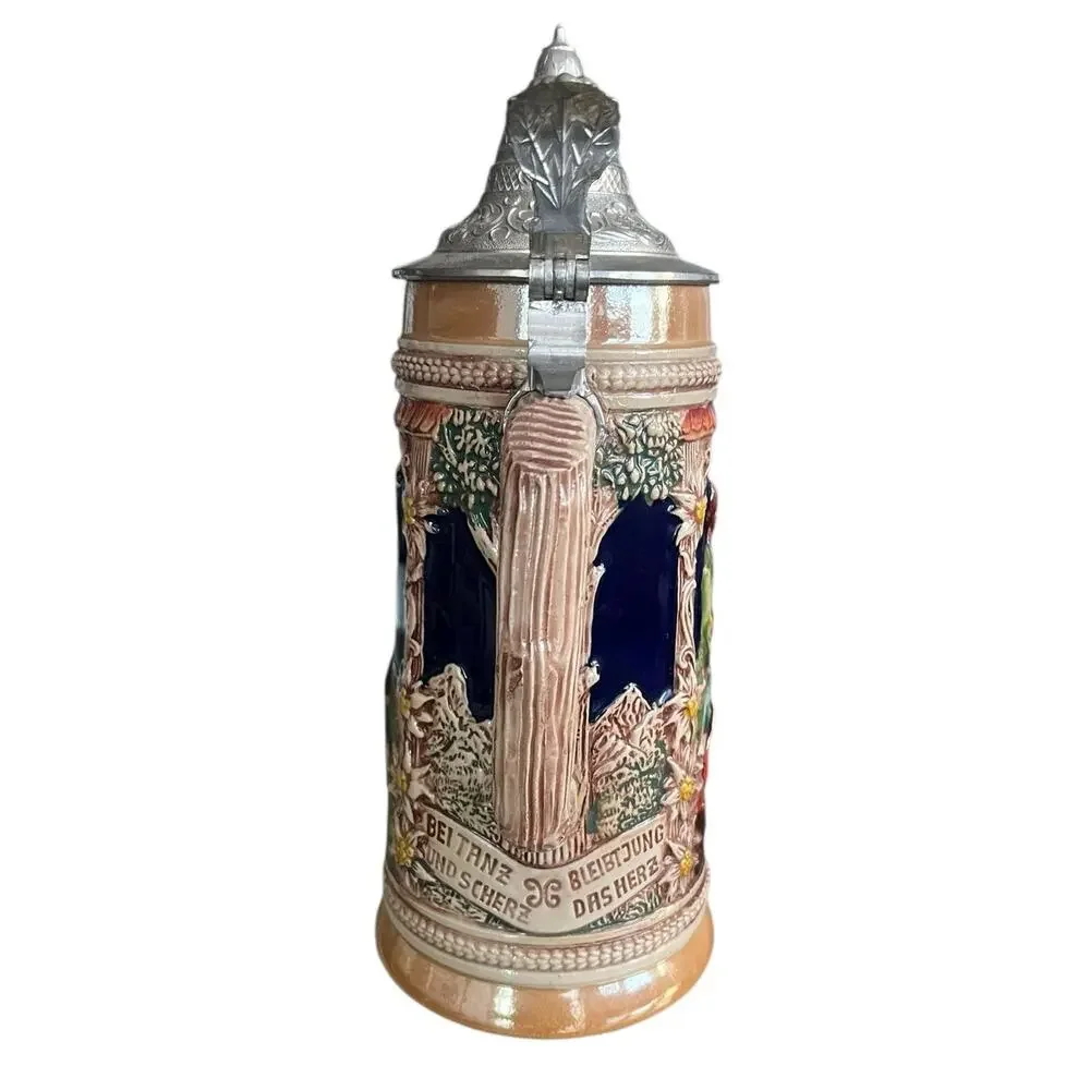 Vtg Gerz German Beer Stein Pewter Lid Tall Feast Celebration Oktoberfest 3 Liter